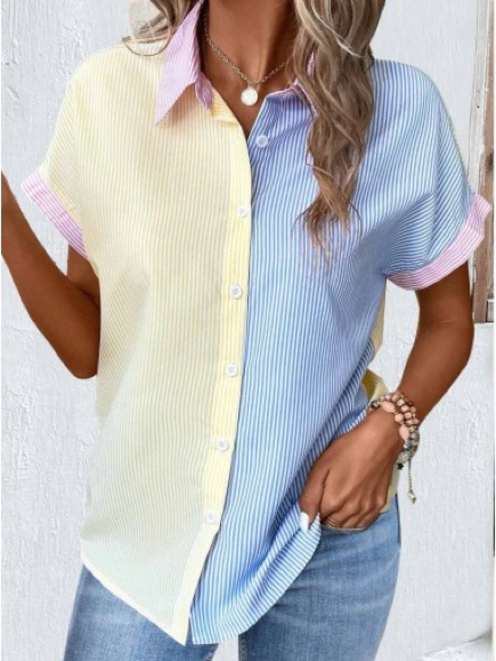 Emery Rose • Color Block Striped Fun Shirt